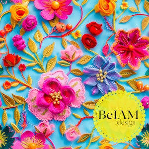 Patrón floral 3D brillante, preppy, sin costuras, repetitivo, archivo para sublimación de tela, descarga de papel digital, álbum de recortes, diario, diseño de superficie