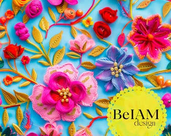 Bright Floral Seamless Pattern: Preppy Fabric Sublimation (Digital Download)