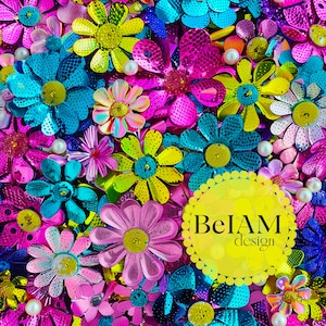 3D Neon Floral Sequins Seamless Pattern Repeating File for Fabric Sublimation Download Digital Paper Scrapbook Journal Surface Design