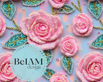 3D Glitter Roses Seamless Pattern Repeating File for Fabric Sublimation 3D Pastel Floral Digital Paper Craft Tumbler Design Wallpaper