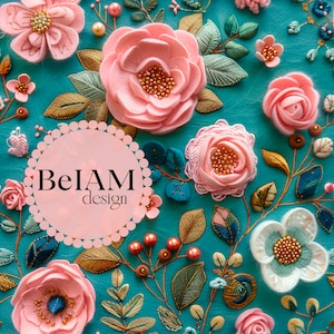 3D Petrol und Rosa Floral Nahtlose Muster-Wiederholungs-Datei für Stoff Sublimation Digitale Papier Scrapbook Journal Surface Design Wallpaper