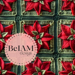 Impression 3D de répétition de papier numérique de poinsettias carrés de grand-mère pour la sublimation de tissu Papier peint de fichier sans couture de Noël au crochet usage commercial