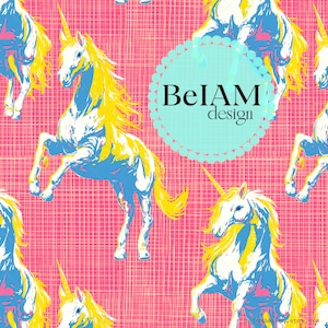 Archivo de patrón repetitivo sin costuras de unicornio neón divertido para sublimación de tela, papel digital de unicornio preppy, fondo de tela personalizado