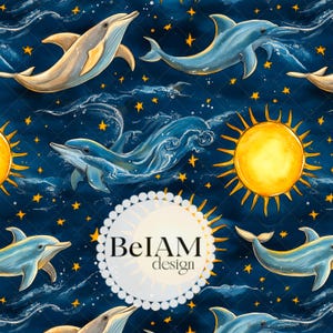 Boho Delfine Unterwasser Musterdesign-Wiederholungsdatei für Stoff Sublimation Ozean Delfine Digitales Papier Benutzerdefinierte Stoffdruck Hintergrund