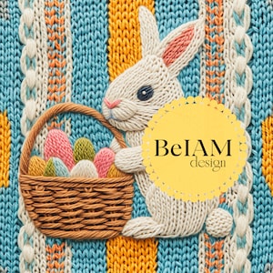 Fichier sans couture 3D lapin de Pâques et oeufs de Pâques Fichier de répétition en faux tricot pour sublimation de tissu Pâques sans couture papier numérique Téléchargement instantané