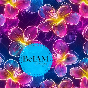 Neon Hibiskus Tropisches nahtloses Muster, das Datei für Stoff-Sublimations-Neon-Sommer-Digital-Papier-Handwerks-Tumbler-Design-Tapete wiederholt