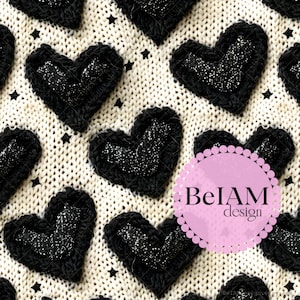 3D Faux Knit Schwarz Glitter Herzen Nahtlose Muster-Wiederholungsdatei für Stoff Sublimation Liebe Herzen Digitale Papier Tumbler Design Wallpaper