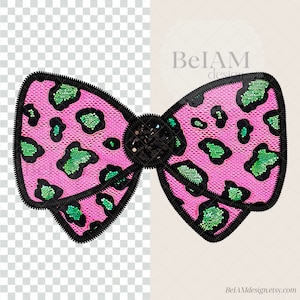 3D PNG Ponto Falso Rosa Leopardo Impressão Lantejoulas Glitter PNG Sublimação Coquette Glitter Lantejoulas Png Arco Falso Bordado PNG Arquivo de Lantejoulas Falso