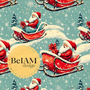 Retro Vintage Santas Schlitten Nahtlose Muster-Wiederholungsdatei für Stoff Sublimation Vintage Weihnachten Digitale Papier Tumbler Design Tapete