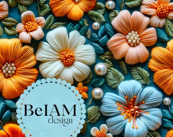 3D Blumen Muster: Retro Frühling Stoff Sublimation (Digitaler Download)