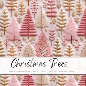 Rosa Weihnachten Faux Stickerei Weihnachten Nahtlose Muster-Datei für Stoffdruck und Oberflächendruck Rosa Weihnachtsbäume Stickerei PNG