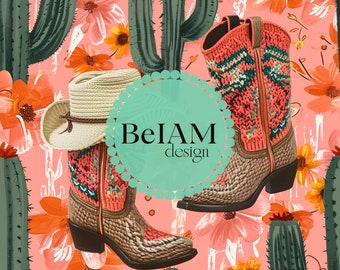 Cowboy Boots and Cactus Western Pattern: Wild West Repeat (Digital Paper)