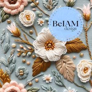 3D gedeckte Farben Floral Faux Stickerei Nahtlose Datei für Stoff Sublimation, Sofortiger Download Digitales Papier Oberflächendesign