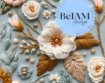 Floral Faux Embroidery Pattern: Muted Colors Seamless File (Digital Download)