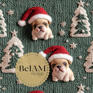 3D Weihnachten Französische Bulldoggen Nahtlose Datei Wiederholungsdruck für Stoff Sublimation Niedliche Hunde Digitale Papier Handwerk Tumbler Design Tapete