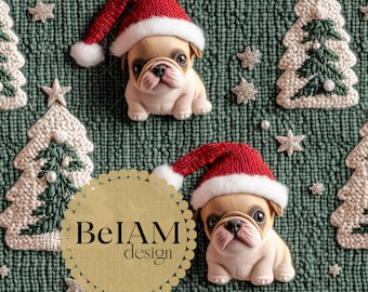 3D Christmas French Bulldog Seamless Pattern: Fabric, Tumbler, Wallpaper (Digital)