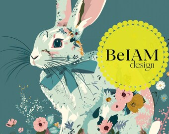 Patrón sin costuras de conejito de Pascua con flores: Diseño de tela primaveral (archivo digital)