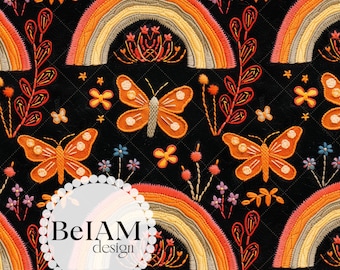 3D Fall Butterfly and Rainbows Seamless Pattern Repeat File for Fabric Printing Digital Paper Commercial Use