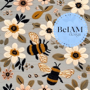 Retro Floral Bee Pattern Repeating File for Fabric Sublimation Spring Seamless Digital Paper Bumble Bee Seamless Cute Bee Papers