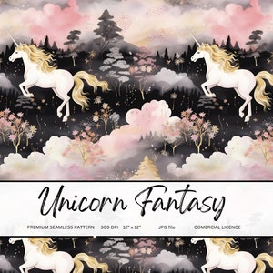 Unicorn Fantasy Seamless Pattern File Design for Printing on Fabric Girly Seamless File Digital Paper Repeat Fabric Design Unicorn Seamless