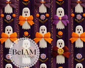 3D Coquette Bow Ghosts Seamless Pattern: Halloween Fabric Sublimation (Digital Paper)