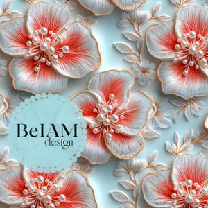 3D Coral Gold Floral nahtlose Muster-Wiederholungsdatei für Stoff Sublimation 3D Blumen Perlen Digital Paper Craft Tumbler Design Wallpaper