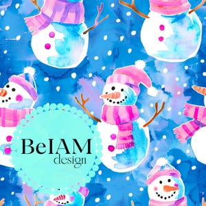 Preppy Snowman Seamless Pattern: Winter Fabric, Tumbler Design (Digital)