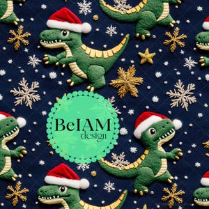 3D niedlichen Trex Santa Nahtlose Muster-Wiederholungsdatei für Stoff Sublimation Weihnachten Dinosaurier Digitale Papier Handwerk Tumbler Design Tapete