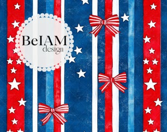 Stripes and Bows Seamless Pattern: Patriotic Fabric Print (Digital)