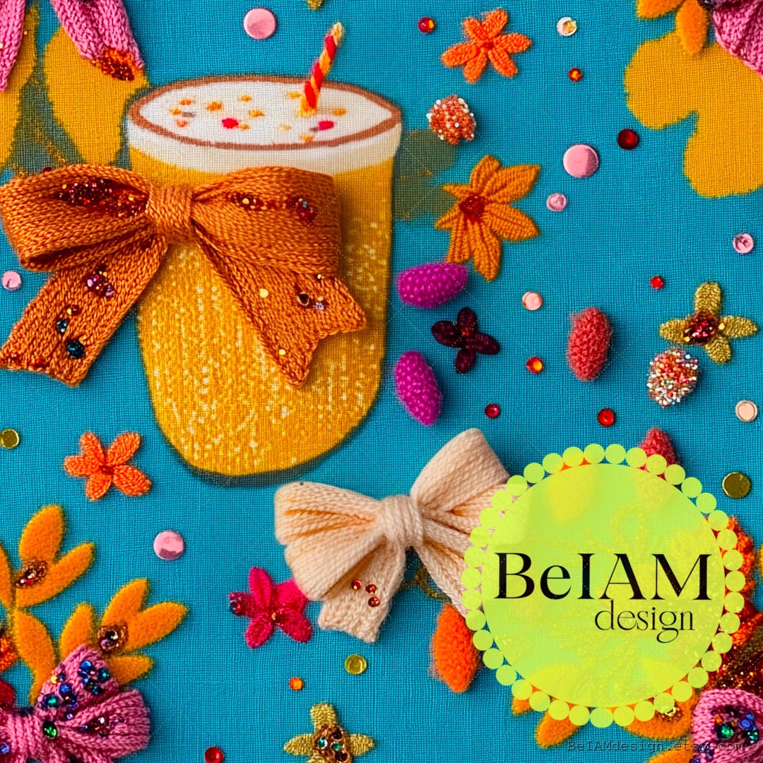 Pumpkin Spice Latte Seamless Pattern: Fall Coquette Fabric Design (JPEG ...