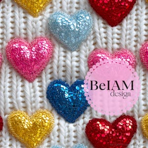 3D Bunte Glitzer Herzen Nahtlose Muster-Wiederholungsdatei für Stoff Sublimation Glitter Vday Digitale Papier Handwerk Tumbler Design Tapete