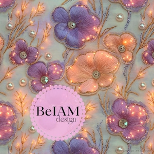 3D 夜の花柄シームレスパターン繰り返しファイル ファブリック昇華用 紫色の花柄 デジタルペーパークラフト タンブラーデザイン 壁紙