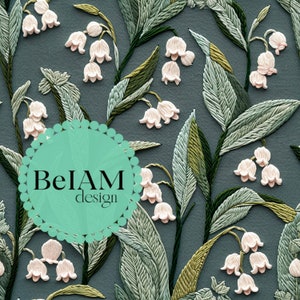 Fichier répétitif de motif sans couture brodé 3D muguet pour sublimation de tissu papier numérique Scrapbook Surface Design papier peint