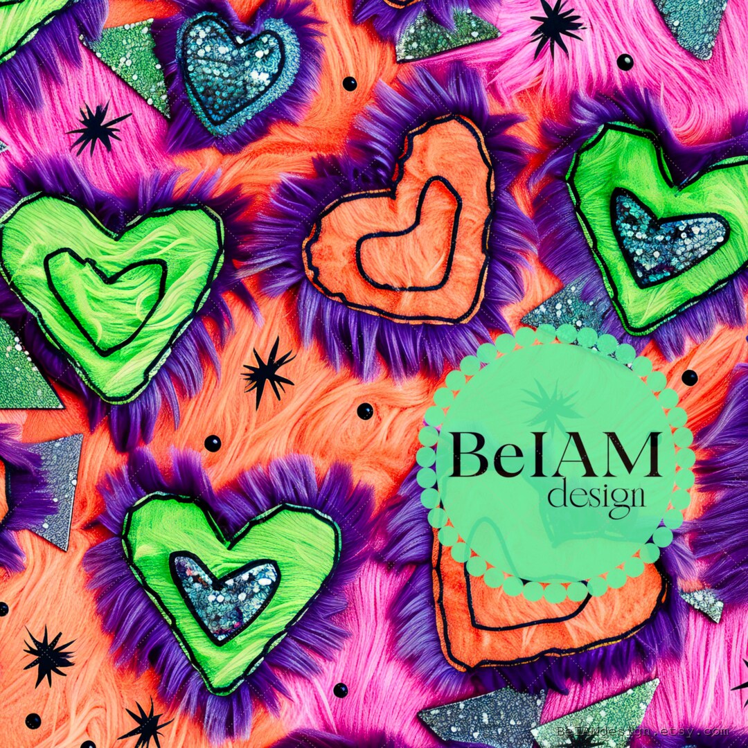 Neon Funky Hearts Seamless Pattern: Valentine Fabric, Tumbler Design ...