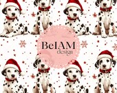 Santa Dalmatian Dogs Seamless Pattern: Christmas Fabric, Tumbler Design (Digital)