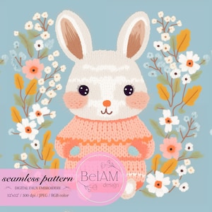 Fichier sans couture de fausse broderie de lapin de printemps pour l&#39;impression de tissu Conception sans couture de Pâques Lapin mignon floral de fichier sans couture de ressort modèle de lapin