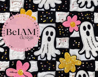 Karierte Groovy Geister Muster: Stoff Sublimation, digitales Papier (JPEG Datei)