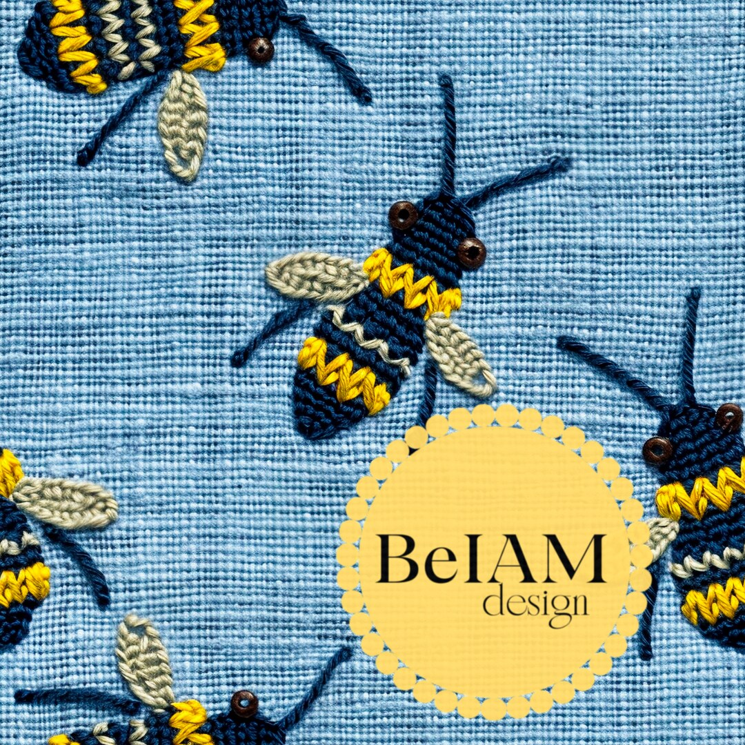 3D Cute Bee on Denim Seamless Pattern Repeating File for Fabric ...