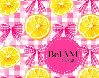 Wzór w kratkę gingham w kolorze cytrynowo-różowym: Letni nadruk na tkaninie (cyfrowy)