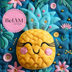 File ripetitivo del modello senza cuciture 3D di ananas carino per la sublimazione del tessuto, download istantaneo Design della superficie della carta digitale Diario spazzatura estivo