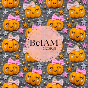 3D Cute Coquette Pumpkins Seamless Pattern Repeating File for Fabric ...