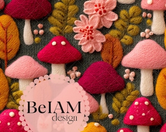 3D Pink Mushroom Seamless Pattern: Girly Woodland Fabric (Digital Paper)
