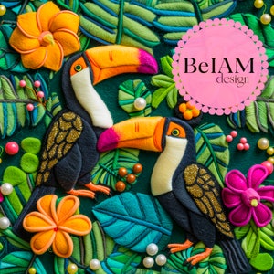 3D Summer Tropical Birds Seamless Pattern Repeating File for Fabric Sublimation, Instant Download Digital Paper Surface Design Wallpaper