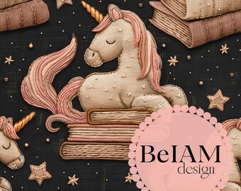 3D Neutral Book Lover Unicorn Seamless Pattern Repeating File for Fabric Sublimation Bookish Digital Paper Craft Tumbler Design Wallpaper