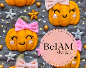 3D Cute Coquette Pumpkins Seamless Pattern Halloween Digital Paper