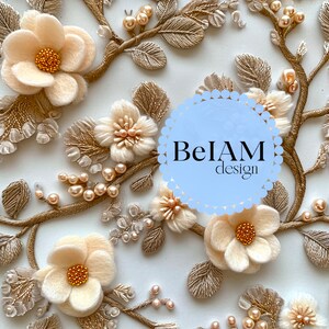 3D Neutral Blumen Stickerei Nahtlose Muster Sich wiederholende Datei Stoff Sublimation Muted Floral Digital Papier Surface Design Tumbler Wallpaper