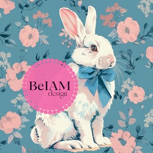 Motif répétitif de fichier sans couture de lapin floral de Pâques pour la conception de surface de fichier sans couture de fichier de lapin de papier numérique de ressort personnalisé de tissu de sublimation de ressort