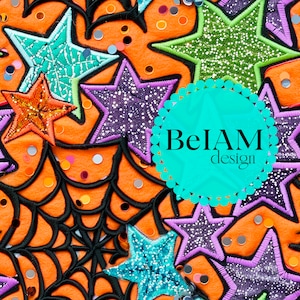 Glitter Stars Spider Web Halloween Seamless Pattern (Digital File)