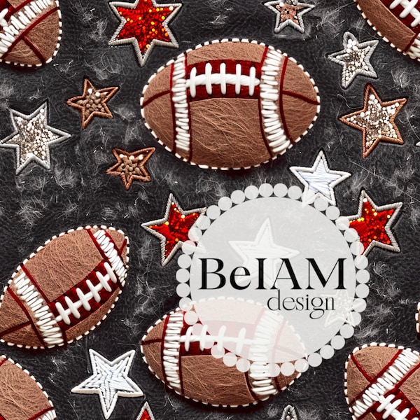 3D Football & Glitter Stars Seamless Pattern: Fabric Sublimation (Digital File)