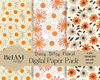 Boho Daisy Floral Digital Paper: Seamless Ditsy Pattern (Digital Download)